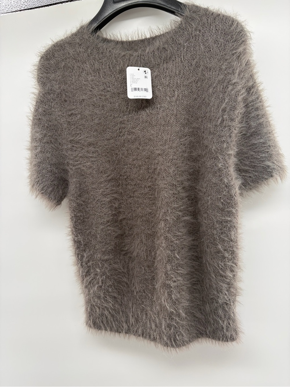 NWT Free People Gravel Rock Plush Fuzzy Short-Sleeve Crewneck Sweater Gray
